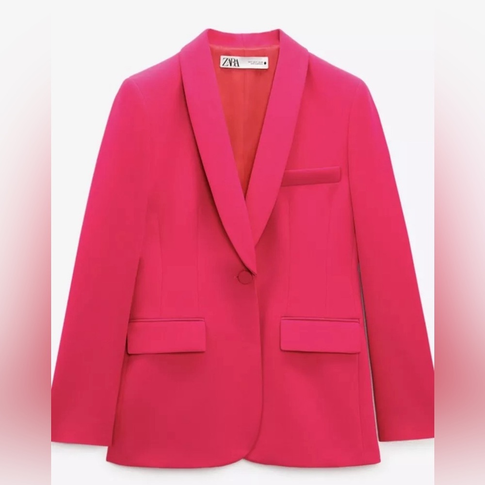 ZARA Fuchsia Pink Blazer with Tuxedo Collar